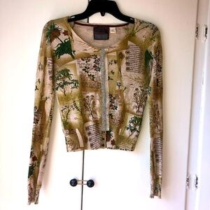 Vintage Anthropologie Cardigan – Medieval Botanical Design, size XS